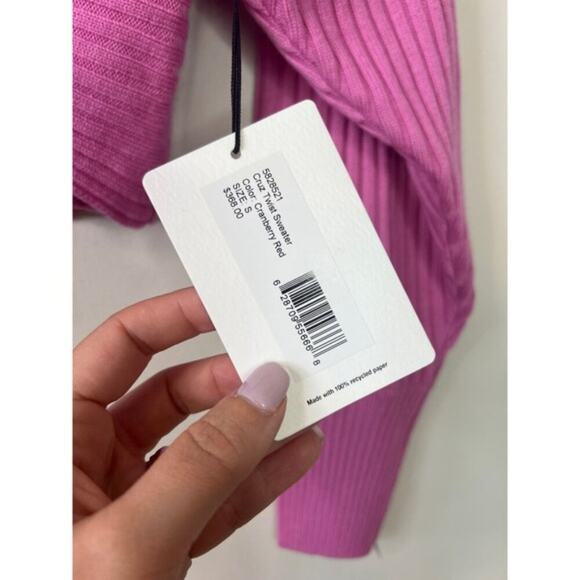 NWT Amur V-Neck Rib Knit Wool Twist Front Cruz Twist Sweater Cranberry Red - Picture 6 of 10